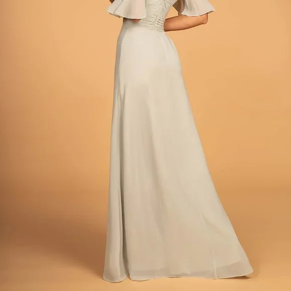 NEW SAGE COLOR Off Shoulder Straight Neck Prom Dress GSGL2615 - Picture 7 of 9